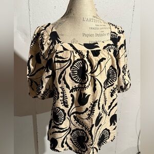 Ann Taylor Factory Petite Floral Puff Sleeve Blouse LP